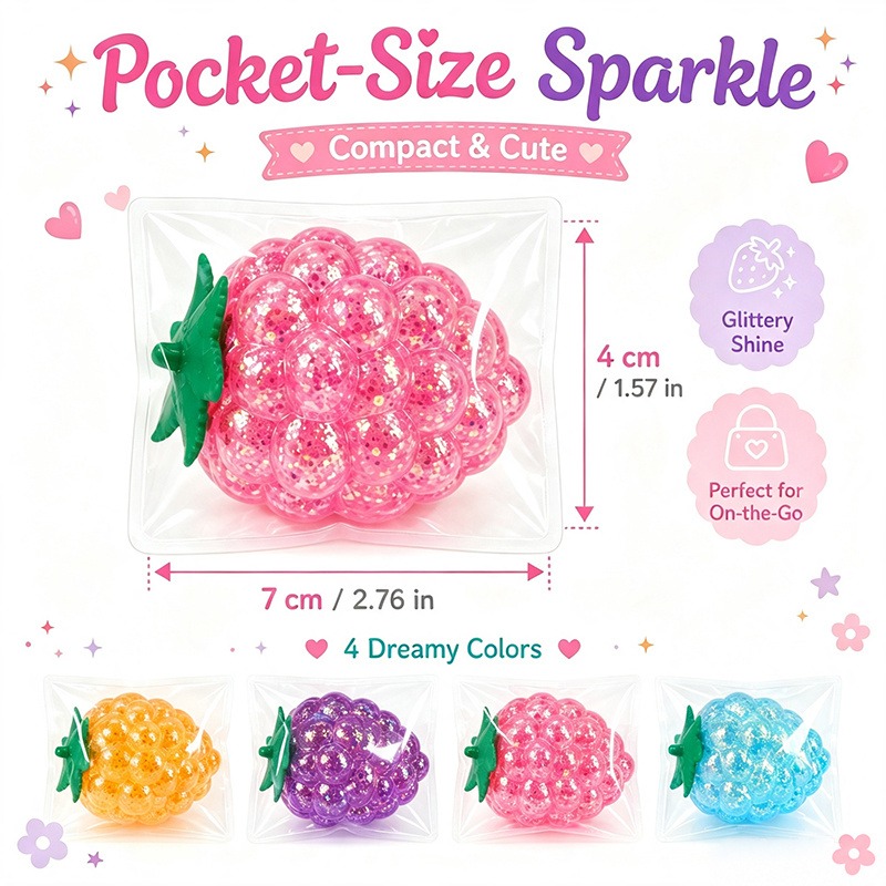 Pearl Grape Squeeze Relax Toy, Shiny Fruit-Shaped